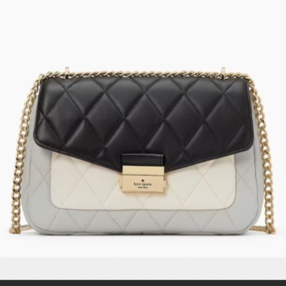 Kate Spade Quilted Leather Tricolor Carey Medium Size Shoulder Bag